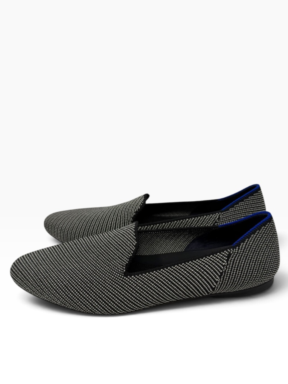 Rothy's The Almond Loafer Women's 9.5 Black White Knit Flats Blue Trim - Picture 8 of 11